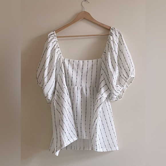 Madewell white with black stripes peplum top, XXL - Picture 2 of 4